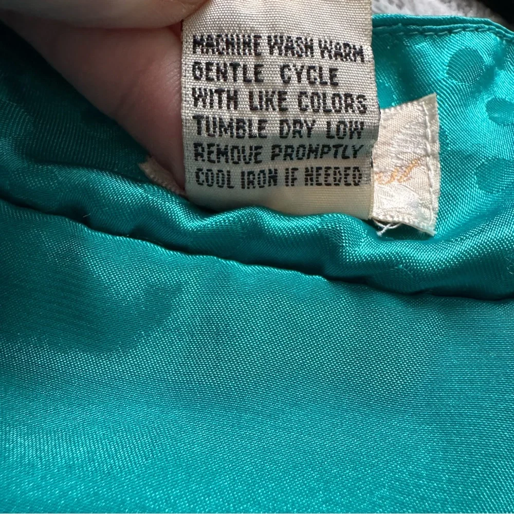 Inner Most Vintage Teal‎ Satin Kimono Robe Polka Dot Trim XS Korea